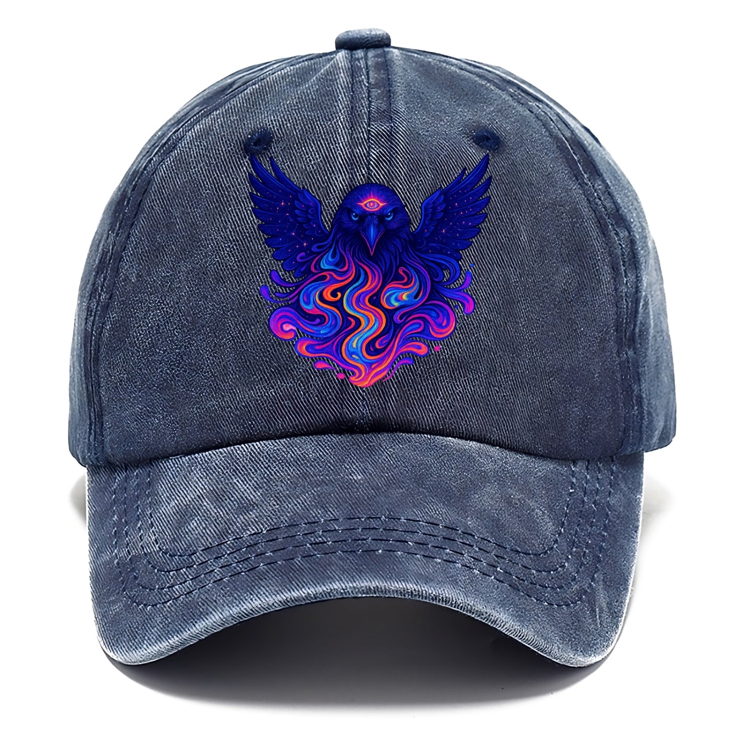 Mysterious raven with feathers showing future visions in neon colors, wings spread - Classic Cap - Twilight Navy(Blue)