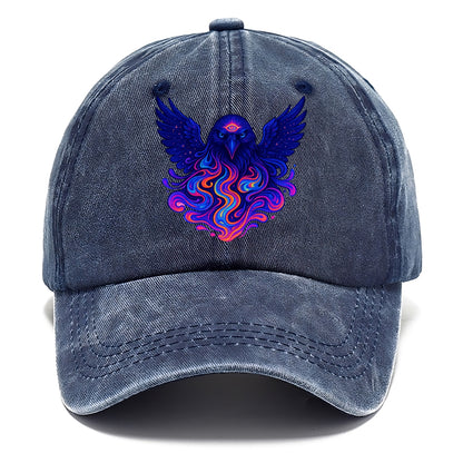 Mysterious raven with feathers showing future visions in neon colors, wings spread - Classic Cap - Twilight Navy(Blue)