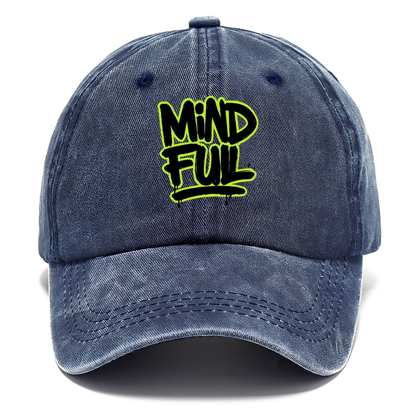 Bold typography design - "MINDFUL" - present awareness, conscious living - Classic Cap - Twilight Navy(Blue)