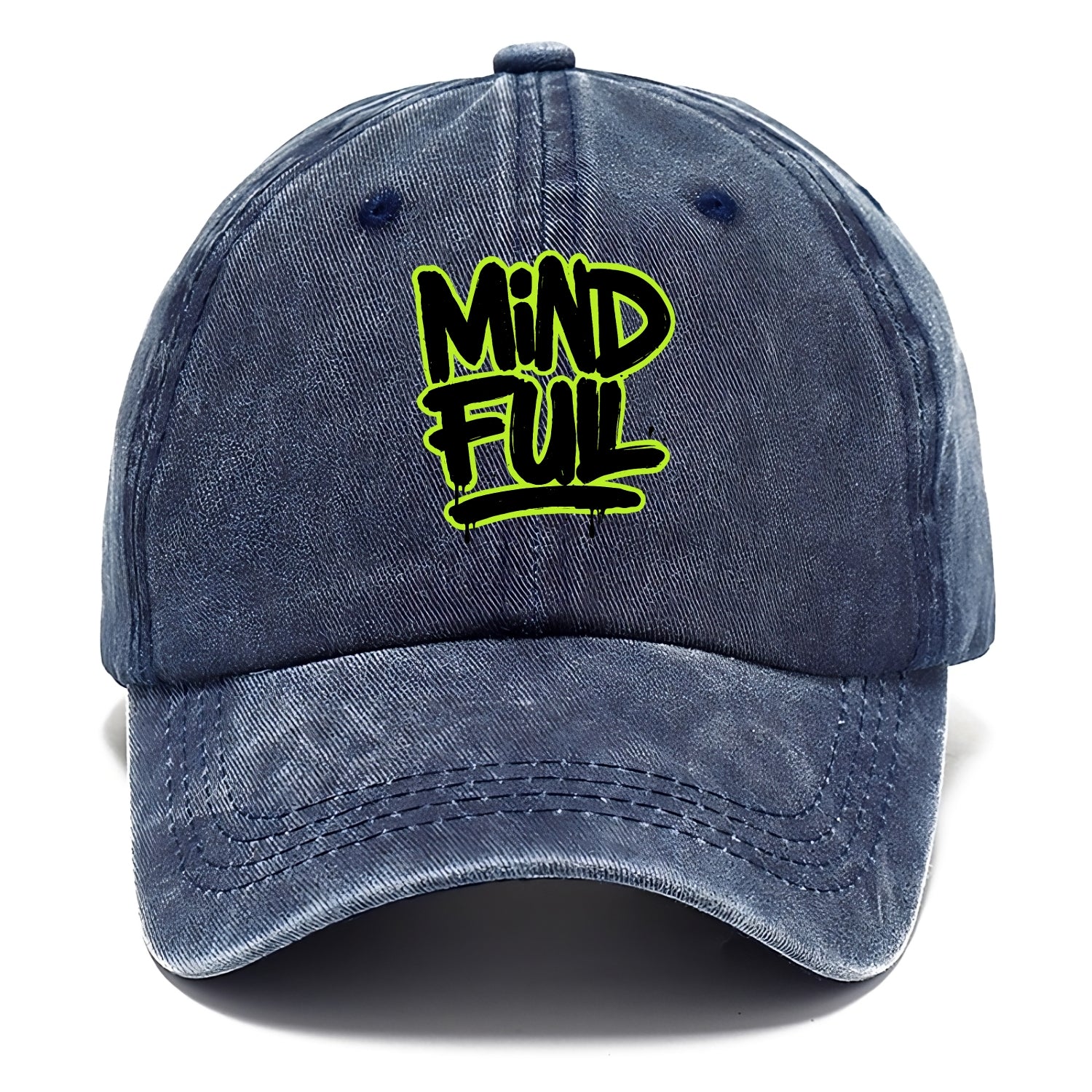 Bold typography design - "MINDFUL" - present awareness, conscious living - Classic Cap - Twilight Navy(Blue)