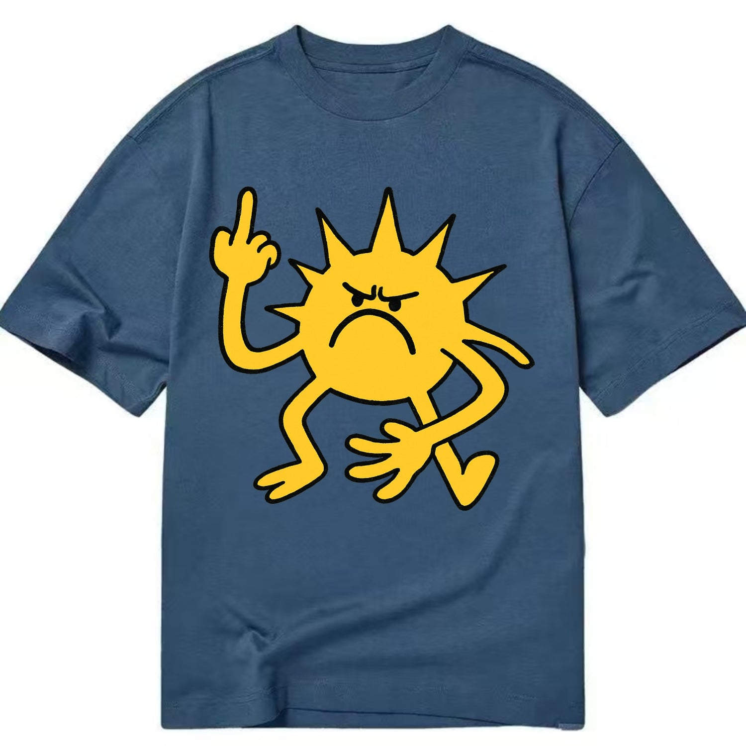 MORNINGS ARE PUNISHMENT | Grumpy sun with middle finger - Classic T-shirt - Twilight Navy(Blue)