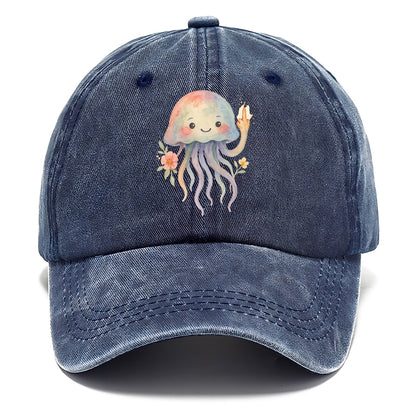 jellyfish with kawaii face and tentacles, one tentacle pointing up defiantly - Classic Cap - Twilight Navy(Blue)