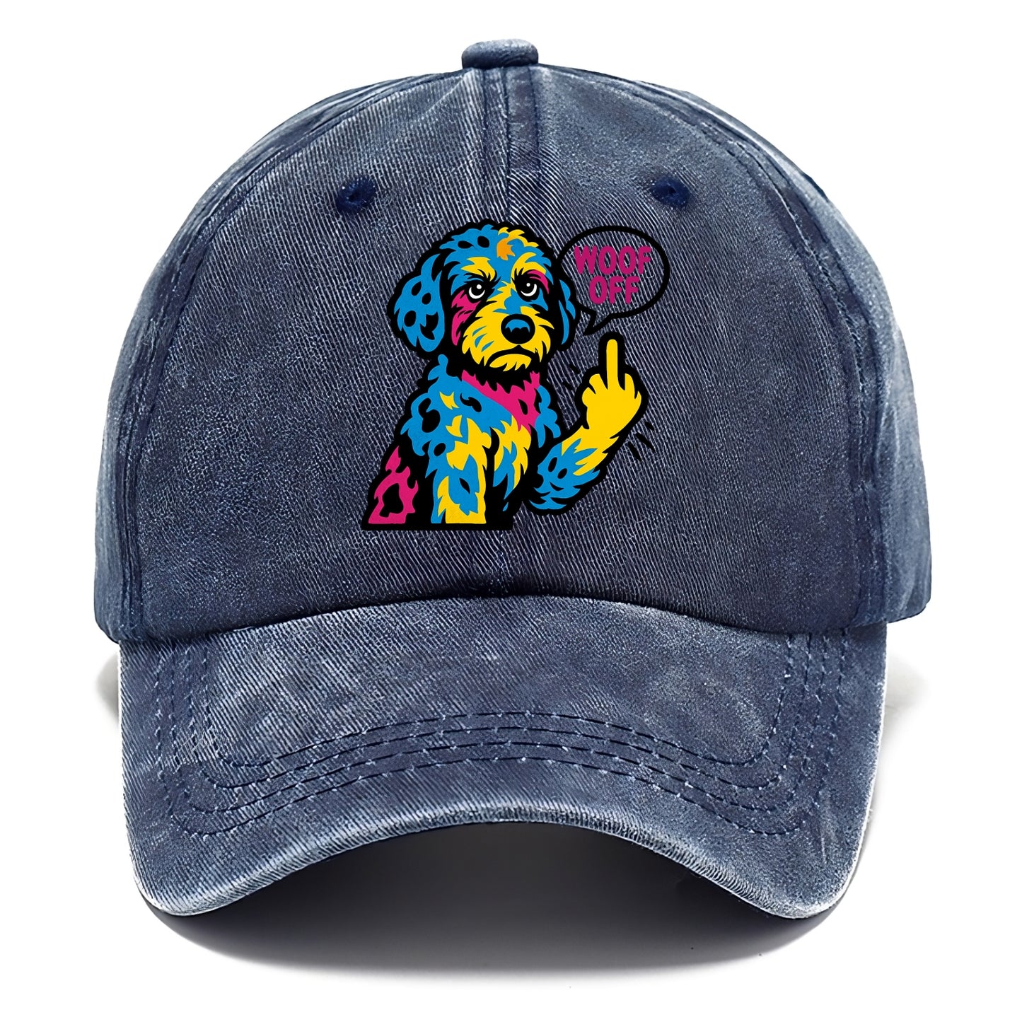 Aussiedoodle with merle patches and curly coat, playful smart paw raised - Classic Cap - Twilight Navy(Blue)