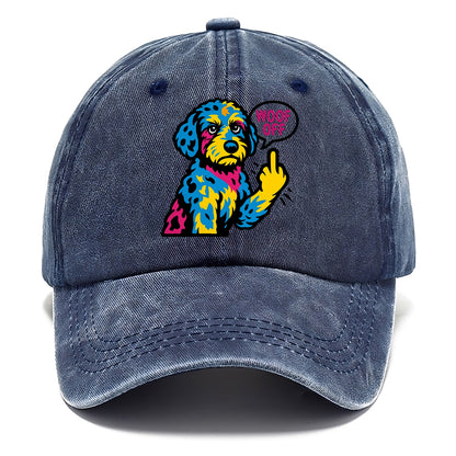 Aussiedoodle with merle patches and curly coat, playful smart paw raised - Classic Cap - Twilight Navy(Blue)