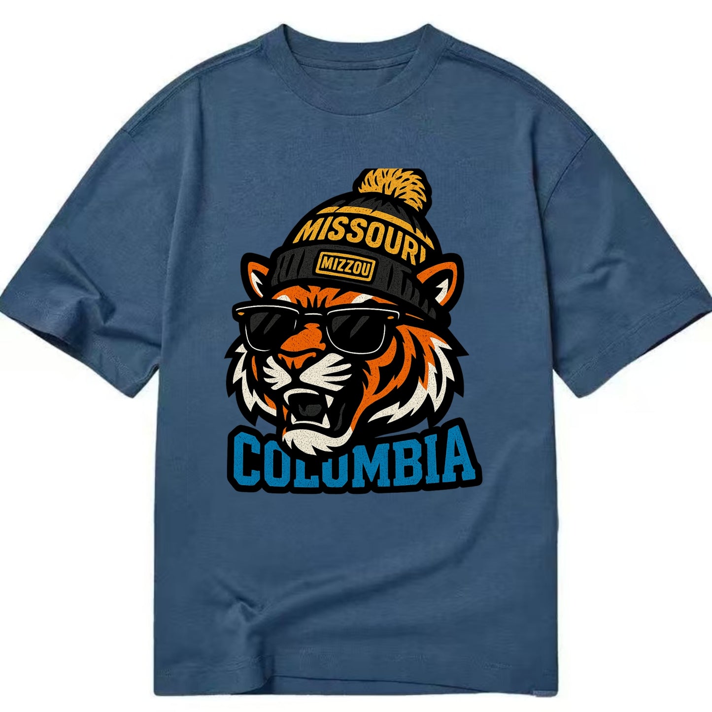 Columbia Tiger wearing Missouri beanie with Mizzou patch - Classic T-shirt - Twilight Navy(Blue)