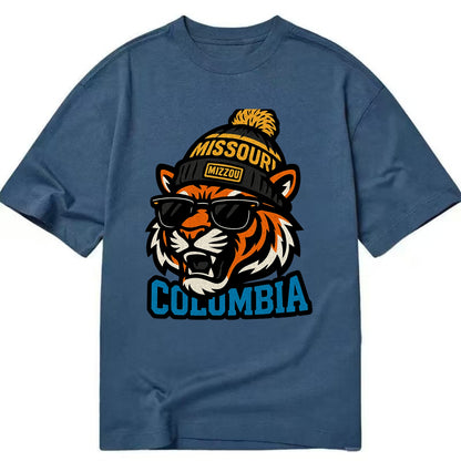 Columbia Tiger wearing Missouri beanie with Mizzou patch - Classic T-shirt - Twilight Navy(Blue)