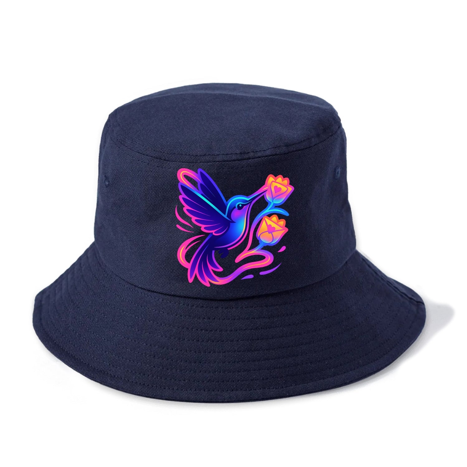 Hummingbird delivering miniature love letters tucked inside flower envelopes - Bucket Hat - Twilight Navy(Blue)
