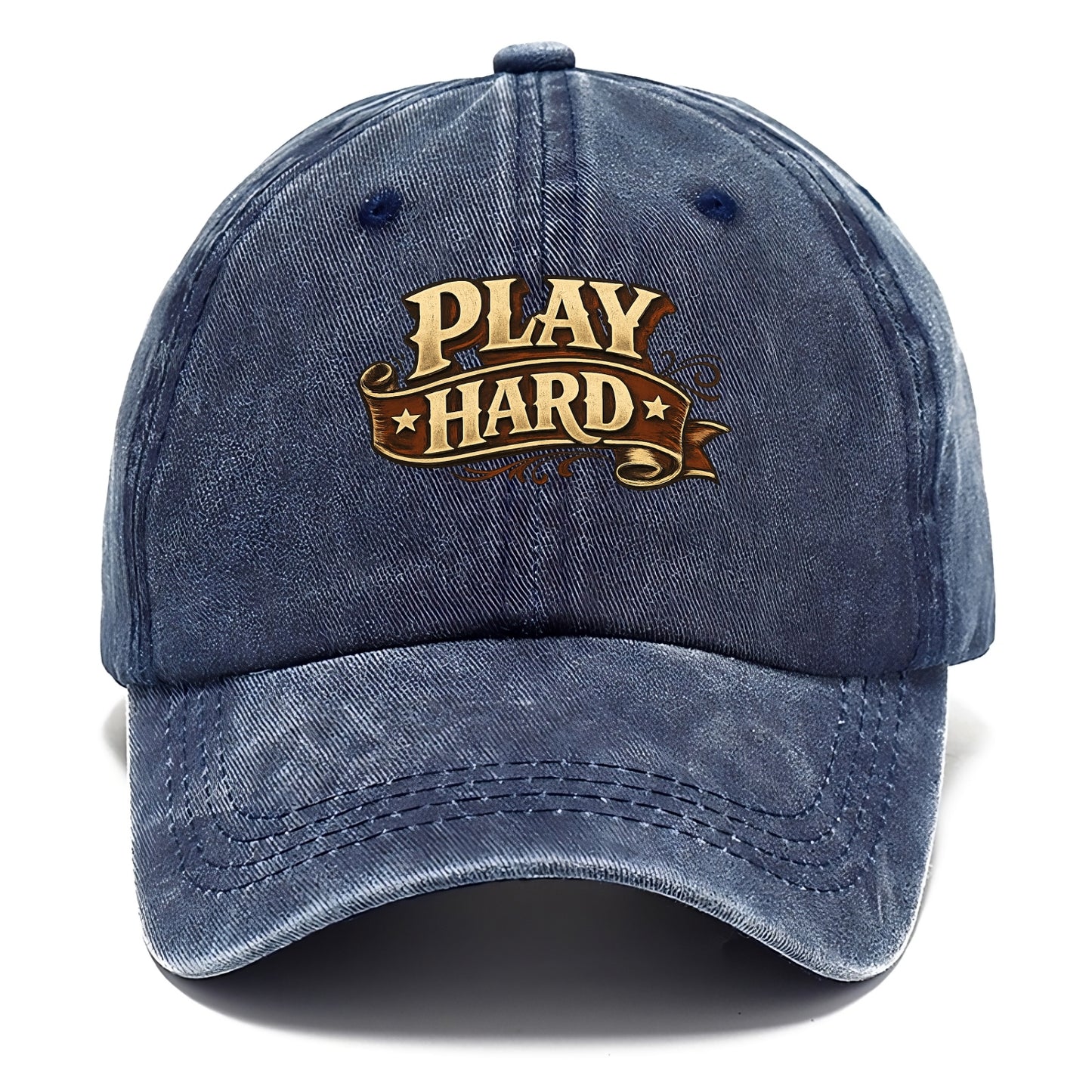 Bold typography design - "PLAY HARD" - giving your all, full effort - Classic Cap - Twilight Navy(Blue)