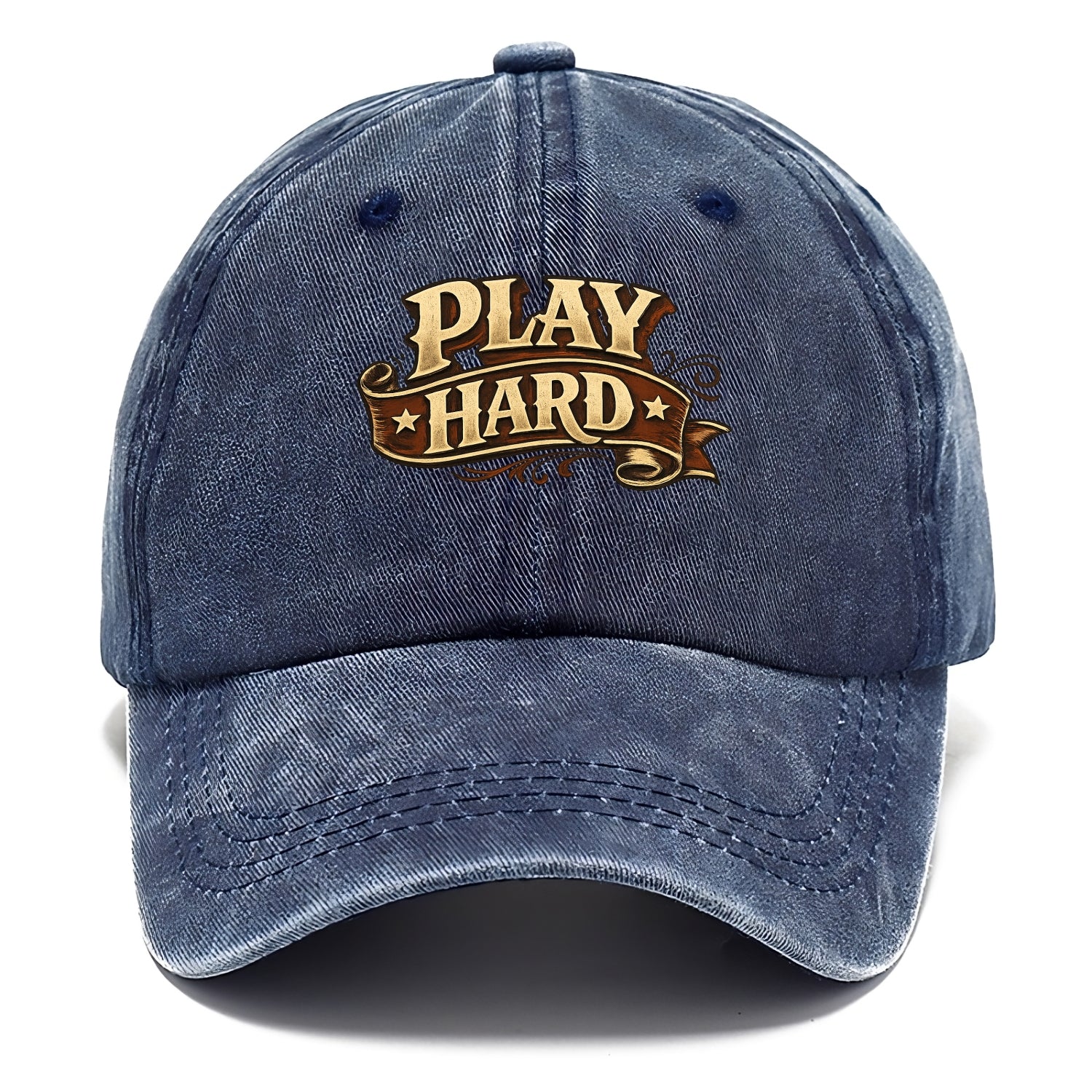Bold typography design - "PLAY HARD" - giving your all, full effort - Classic Cap - Twilight Navy(Blue)