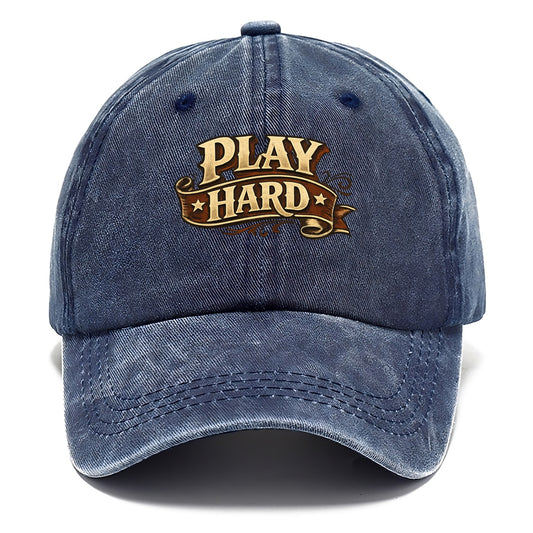 Bold typography design - "PLAY HARD" - giving your all, full effort - Classic Cap - Twilight Navy(Blue)