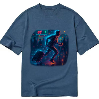 person running with luggage through crowded airport terminal - Classic T-shirt - Twilight Navy(Blue)