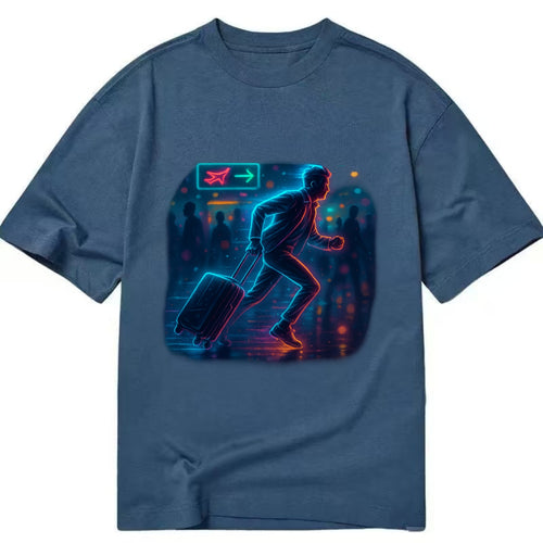 person running with luggage through crowded airport terminal - Classic T-shirt