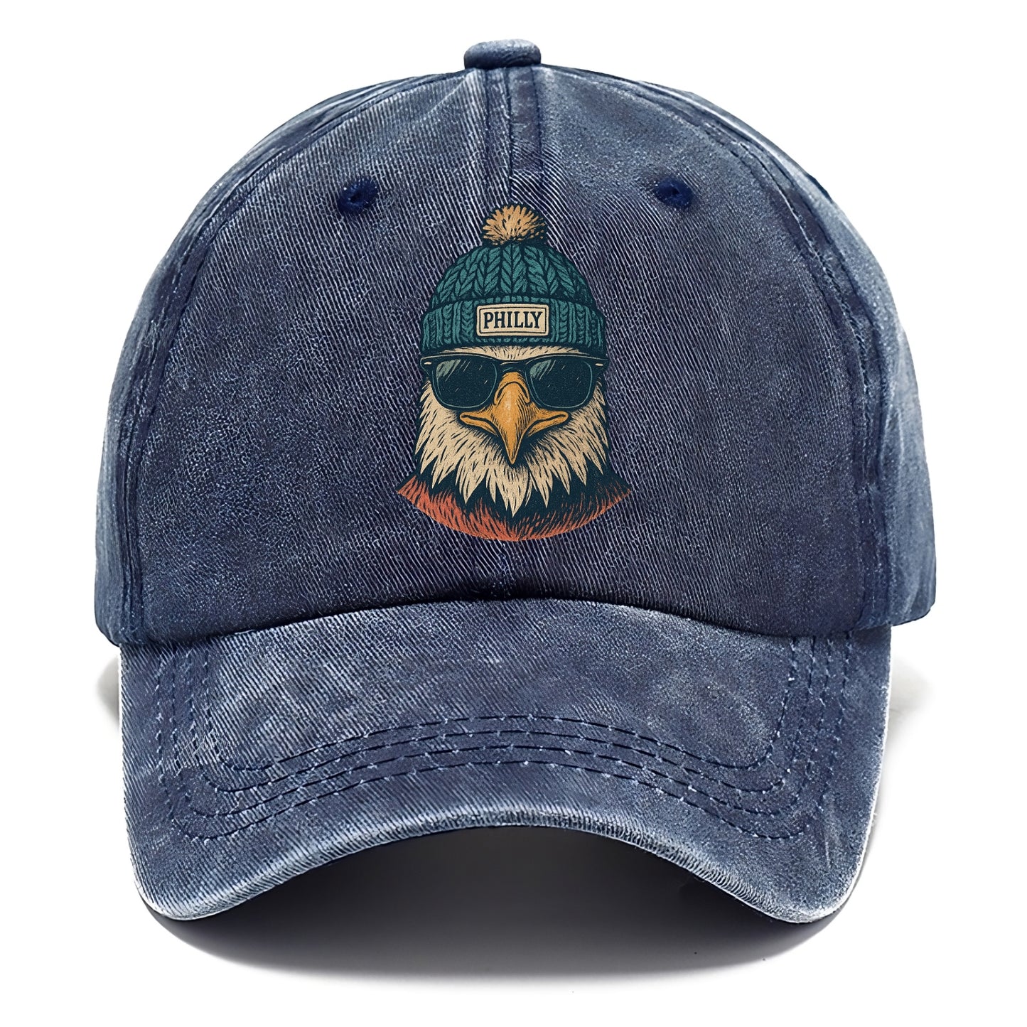 Philadelphia Eagle wearing Philly beanie with pom pom and wayfarer sunglasses - Classic Cap - Twilight Navy(Blue)