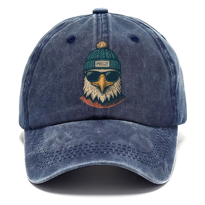 Philadelphia Eagle wearing Philly beanie with pom pom and wayfarer sunglasses - Classic Cap - Twilight Navy(Blue)