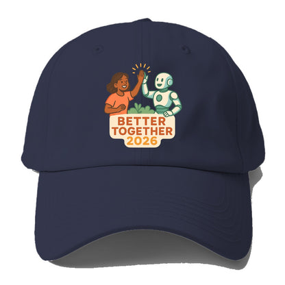 Human and AI robot high-fiving as collaborative partners - "Better Together 2026" - - Baseball Cap - Twilight Navy(Blue)