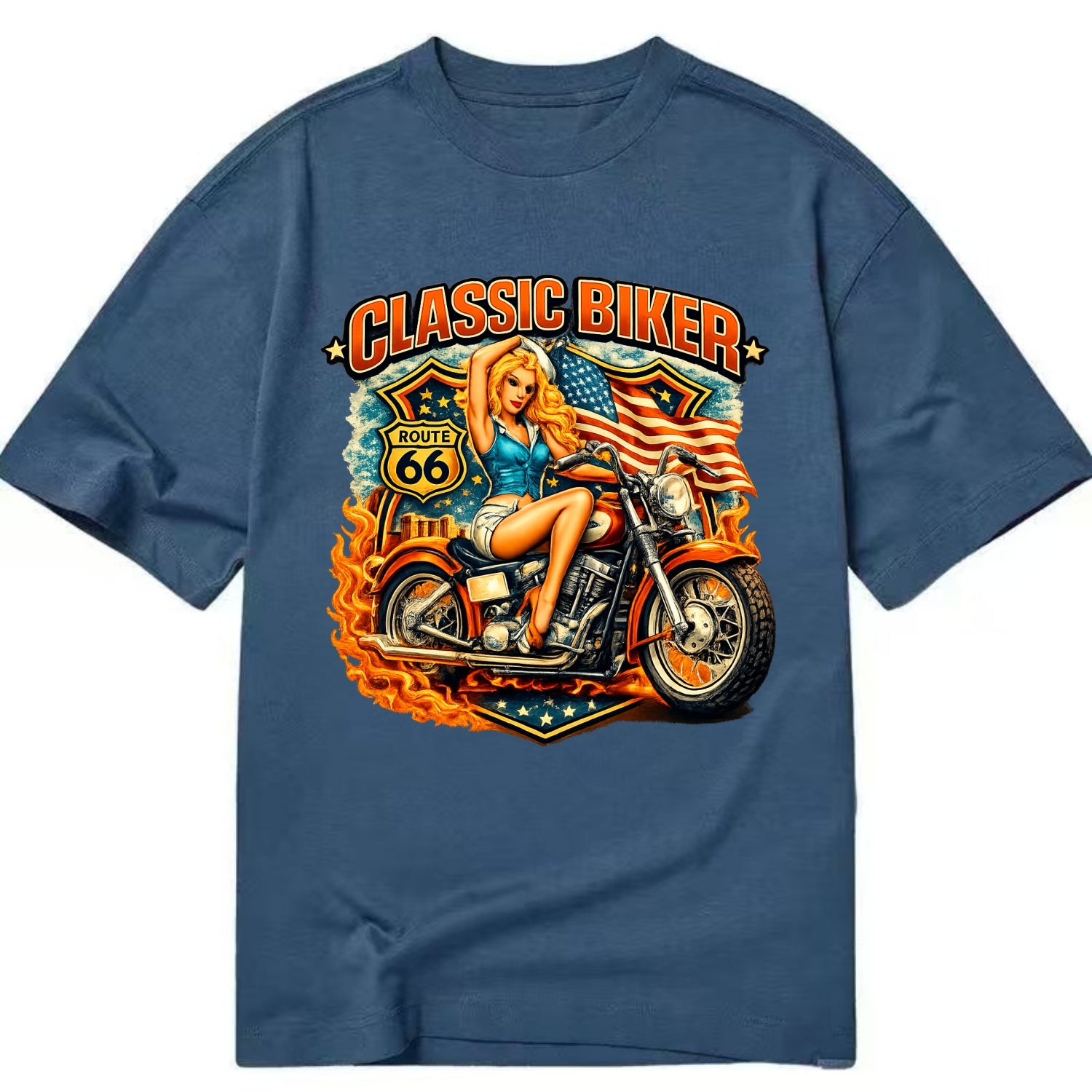 Classic Pinup Biker - Classic T-shirt - Twilight Navy(Blue)