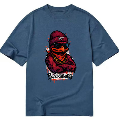 Blacksburg HokieBird wearing Virginia Tech beanie with VT patch - Classic T-shirt - Twilight Navy(Blue)