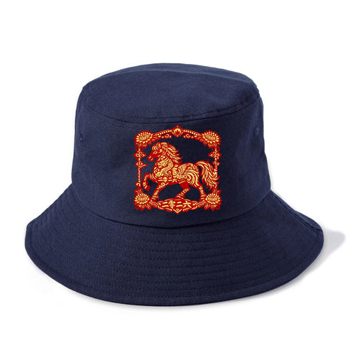HORSE | Silk style horse design | Gold and silver thread appearance | Phoenix and - Bucket Hat