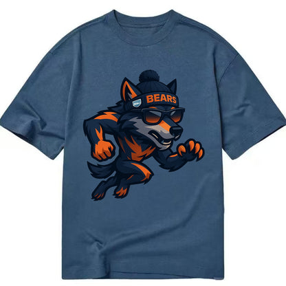 Chicago Wolf wearing Bears beanie with Lake Michigan patch and wayfarer sunglasses - Classic T-shirt - Twilight Navy(Blue)