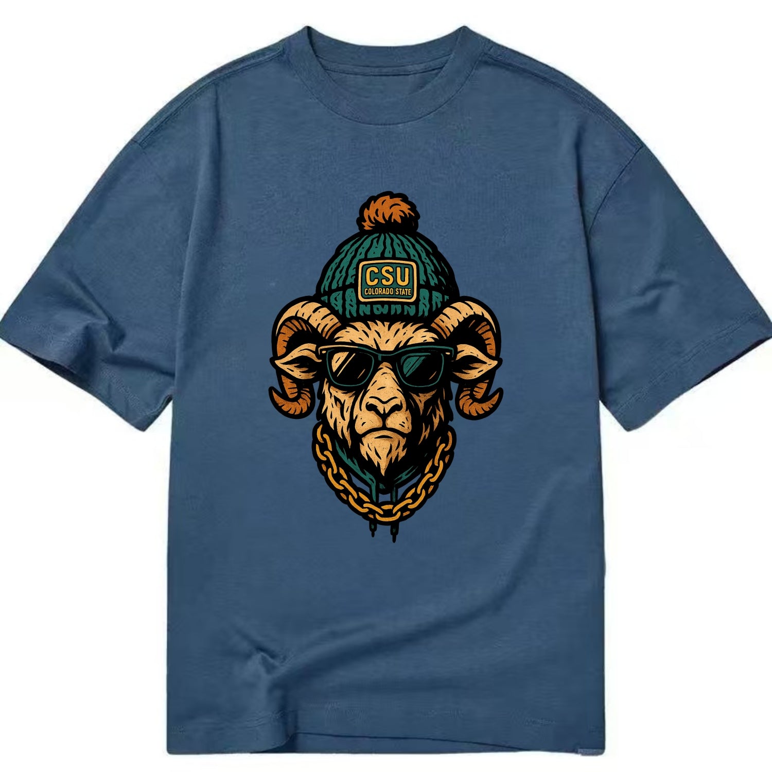 Fort Collins Ram wearing Colorado State beanie with CSU patch - Classic T-shirt - Twilight Navy(Blue)