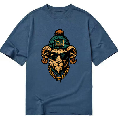 Fort Collins Ram wearing Colorado State beanie with CSU patch - Classic T-shirt - Twilight Navy(Blue)