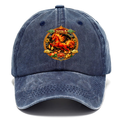FIRE HORSE | Flaming mane and tail horse | Blazing orange and red colors | Dynamic - Classic Cap - Twilight Navy(Blue)