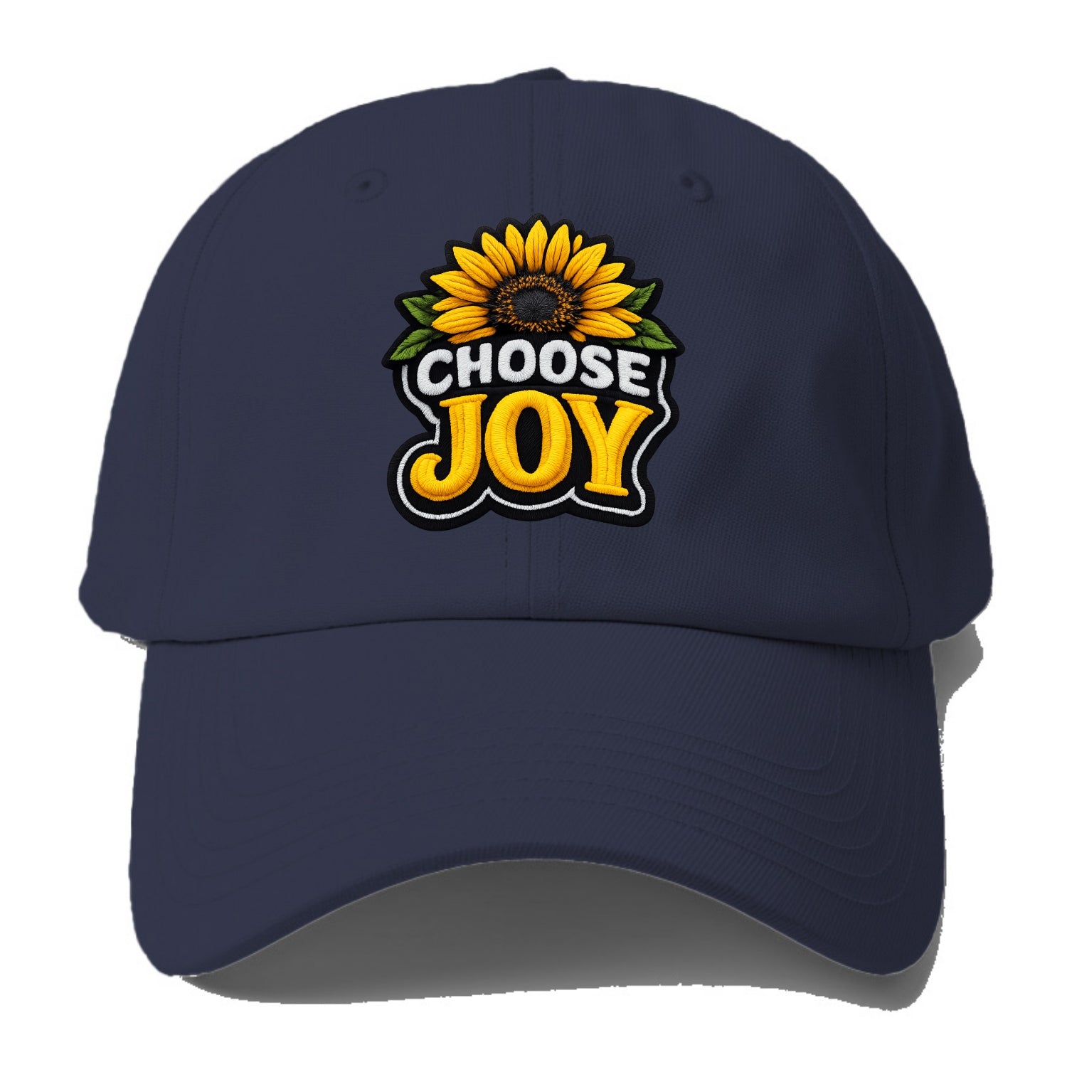 CHOOSE JOY - sunflower with text in yellow , happiness choice - Baseball Cap For Big Heads - Twilight Navy(Blue)
