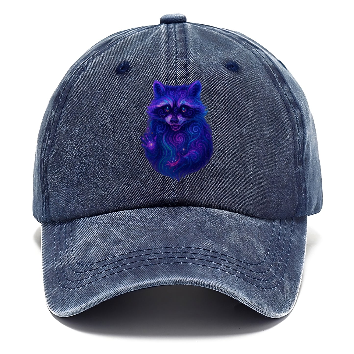 Playful raccoon with mask swirling in hypnotic patterns, neon purple and green fur - Classic Cap - Twilight Navy(Blue)