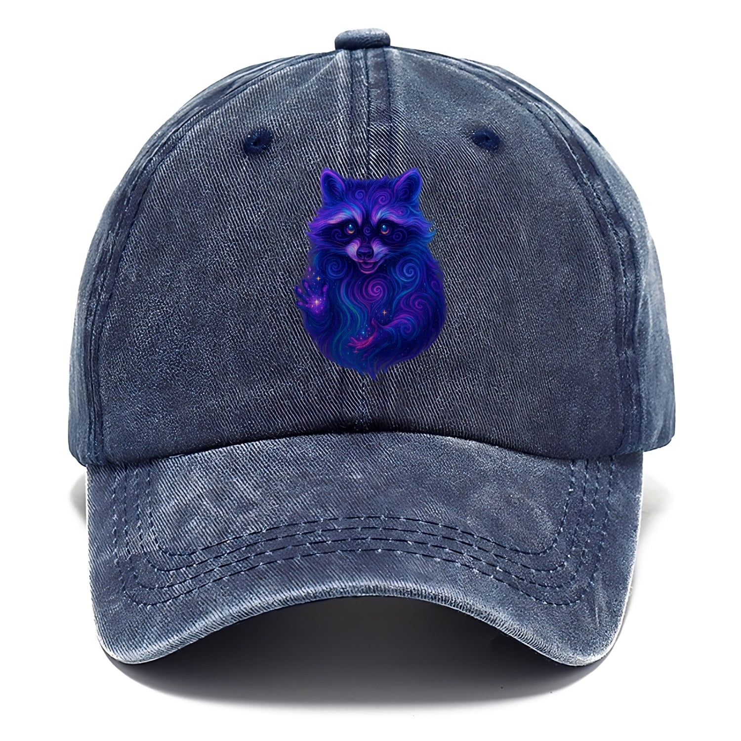 Playful raccoon with mask swirling in hypnotic patterns, neon purple and green fur - Classic Cap - Twilight Navy(Blue)