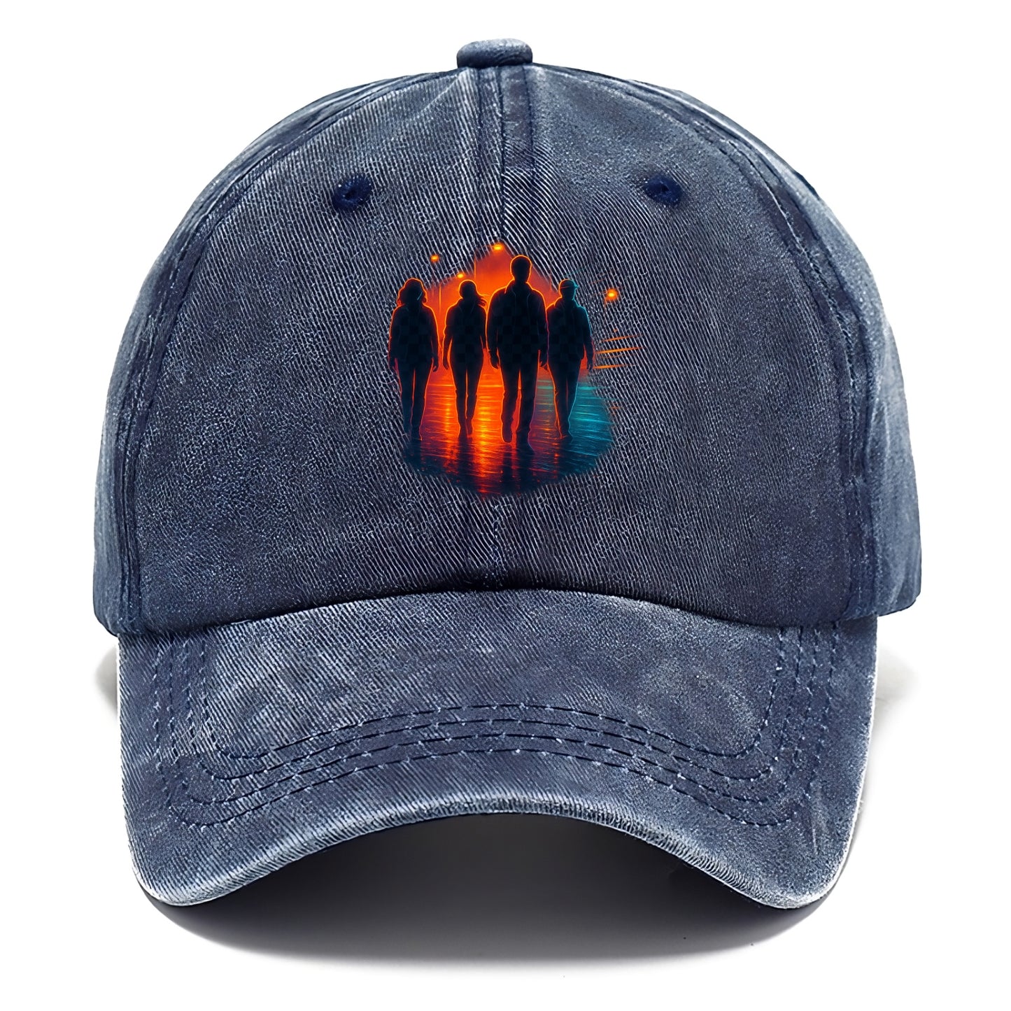 gang of silhouettes walking together at sunset by the beach - Classic Cap - Twilight Navy(Blue)