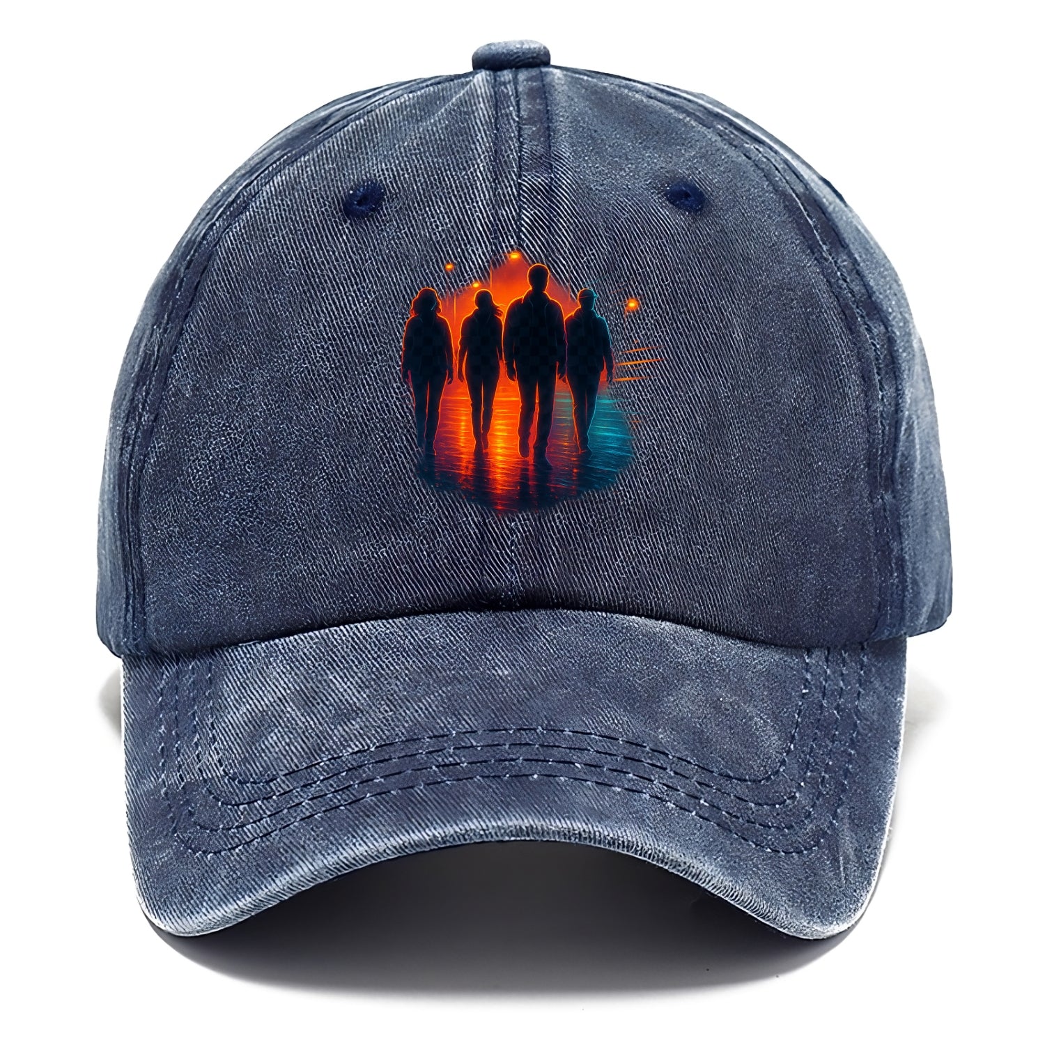 gang of silhouettes walking together at sunset by the beach - Classic Cap - Twilight Navy(Blue)