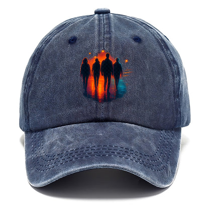 gang of silhouettes walking together at sunset by the beach - Classic Cap - Twilight Navy(Blue)