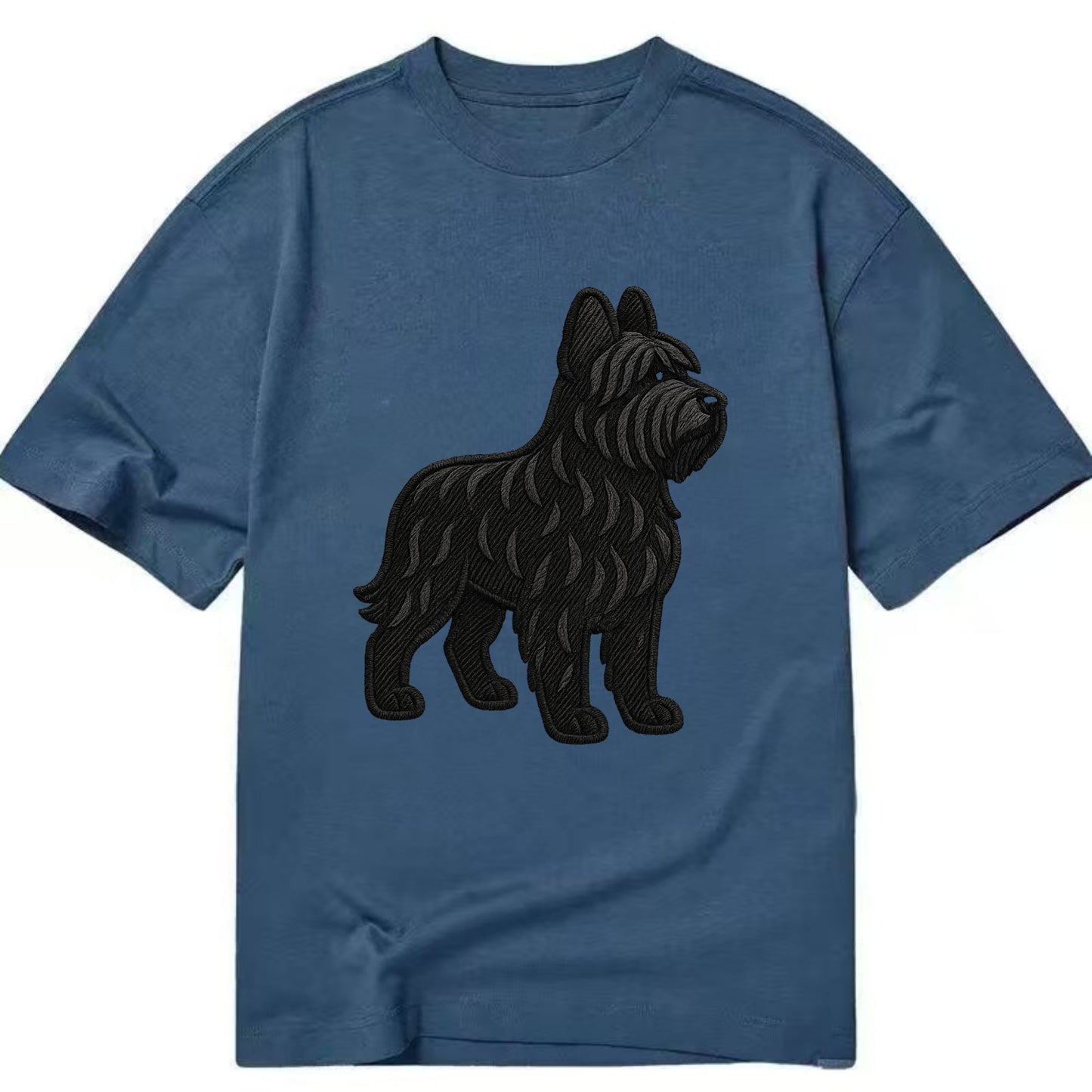 Briard - Black wavy coat embroidered herding pose - Classic T-shirt - Twilight Navy(Blue)