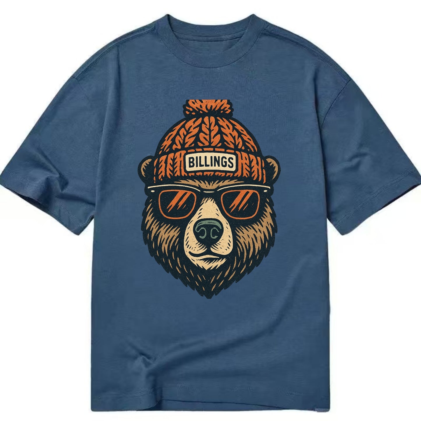 Montana Grizzly Bear wearing Billings beanie with pom pom and wayfarer sunglasses - Classic T-shirt - Twilight Navy(Blue)