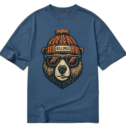 Montana Grizzly Bear wearing Billings beanie with pom pom and wayfarer sunglasses - Classic T-shirt - Twilight Navy(Blue)