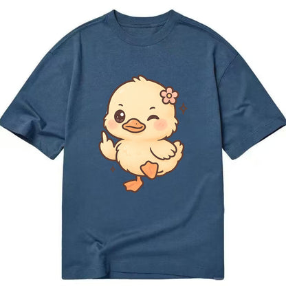 fluffy baby duck with small flower, one webbed foot raised sassily - Classic T-shirt - Twilight Navy(Blue)