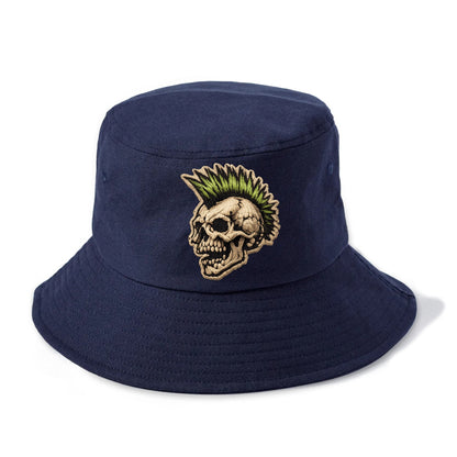 MOHAWK SKULL - punk skull with mohawk in neon green and black , punk rock - Bucket Hat - Twilight Navy(Blue)