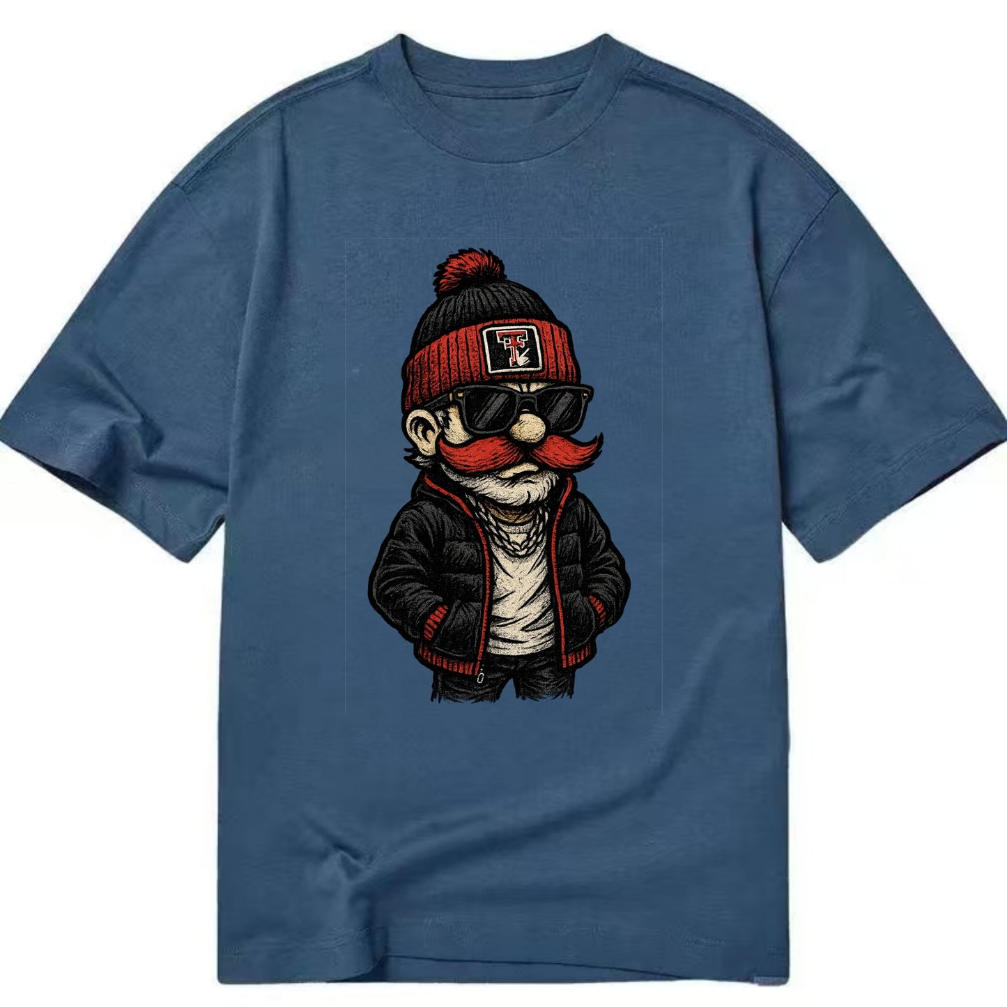 Lubbock Raider wearing Texas Tech beanie with guns up patch - Classic T-shirt - Twilight Navy(Blue)