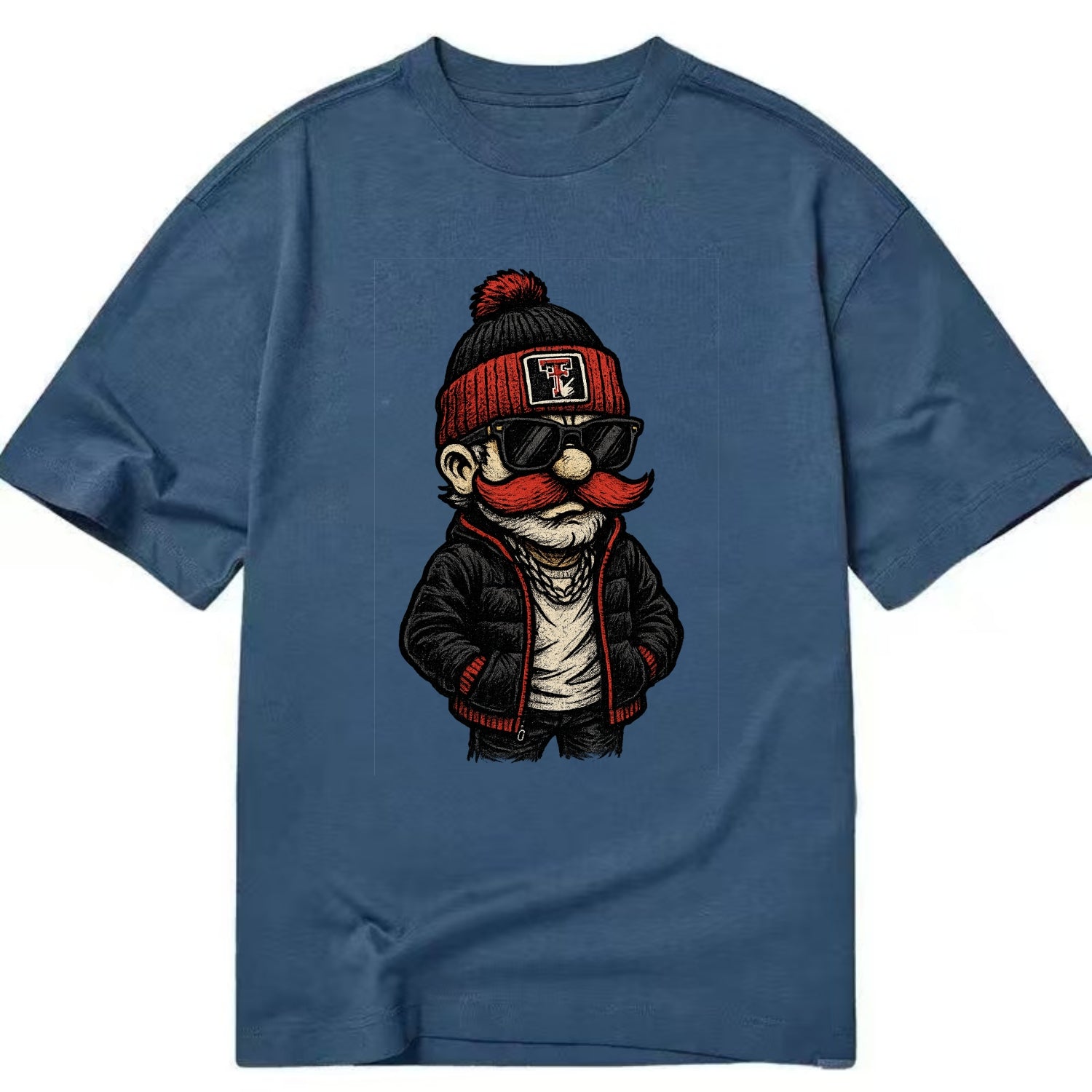 Lubbock Raider wearing Texas Tech beanie with guns up patch - Classic T-shirt - Twilight Navy(Blue)