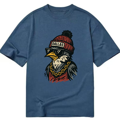 Dallas Mockingbird wearing Dallas beanie with pom pom and wayfarer sunglasses - Classic T-shirt - Twilight Navy(Blue)