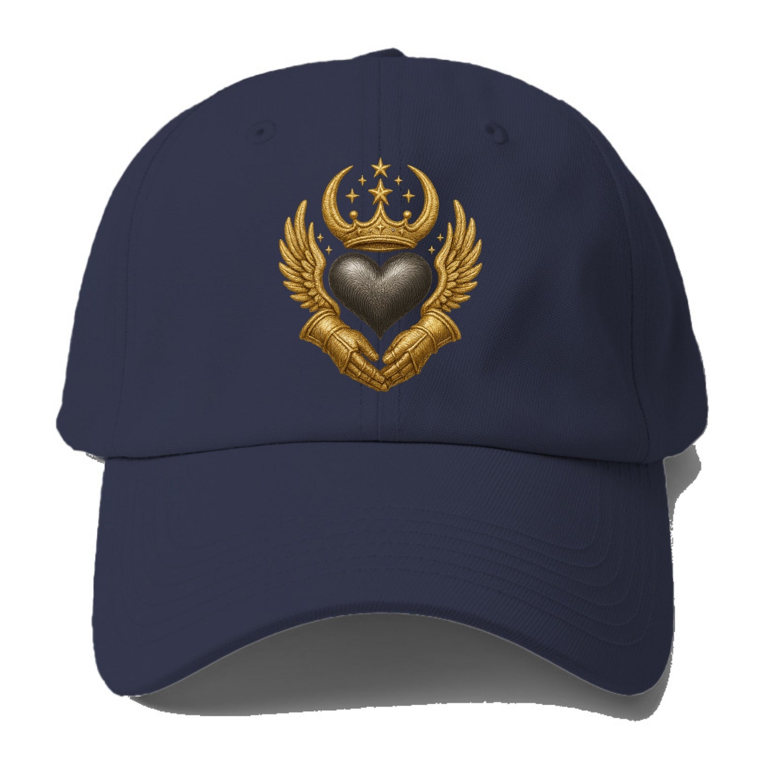 Nordic knotwork crown supporting a frosted steel heart with mittened - Baseball Cap For Big Heads - Twilight Navy(Blue)