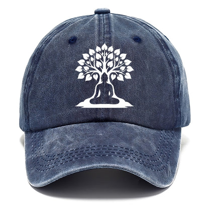 Buddha silhouette meditating - negative space forms bodhi tree - Classic Cap - Twilight Navy(Blue)