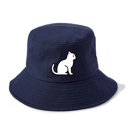 Domestic Shorthair - White classic flat side profile - Bucket Hat - Twilight Navy(Blue)