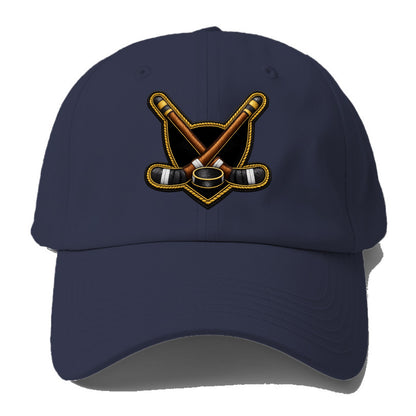 Embroidered patch design - HOCKEY CROSSED STICKS - ice hockey sticks - Baseball Cap For Big Heads - Twilight Navy(Blue)