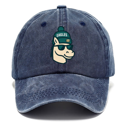 Philadelphia Horse wearing Eagles beanie with cheesesteak patch and wayfarer - Classic Cap - Twilight Navy(Blue)