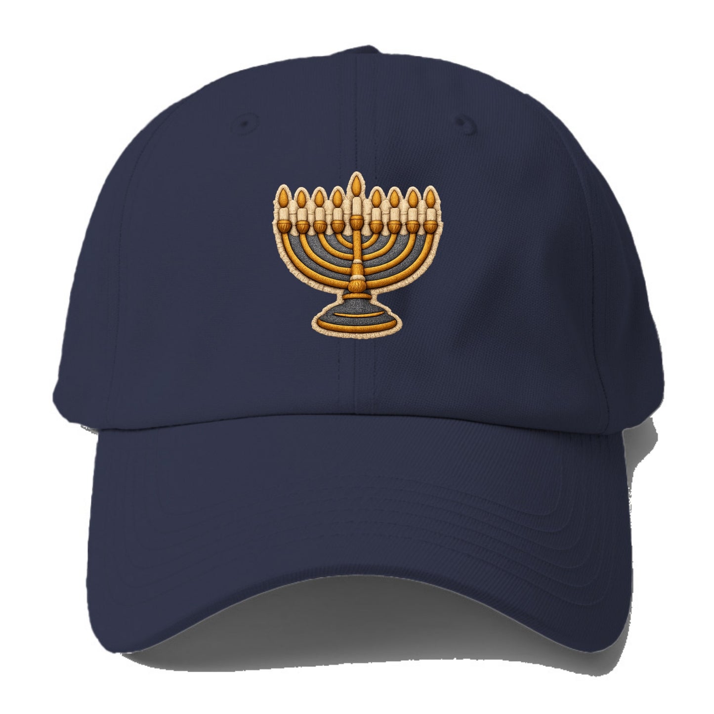 MENORAH LIGHTS - nine branch candelabra in gold and blue , Hanukkah - Baseball Cap - Twilight Navy(Blue)