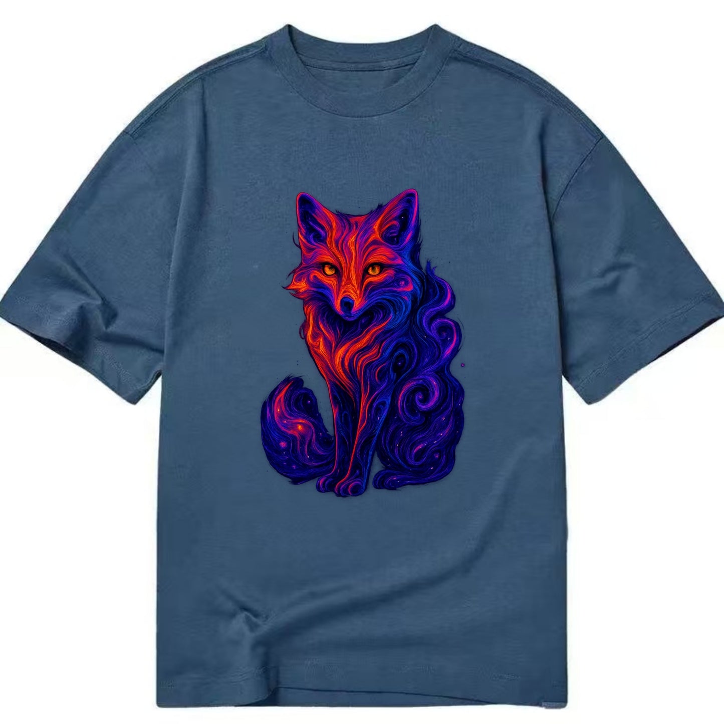 Clever fox with tail dissolving into cosmic nebula swirls, orange to purple - Classic T-shirt - Twilight Navy(Blue)