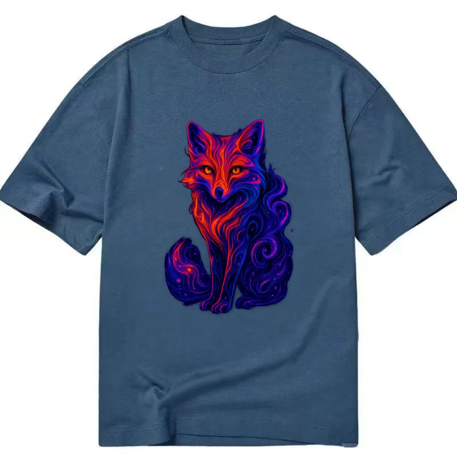 Clever fox with tail dissolving into cosmic nebula swirls, orange to purple - Classic T-shirt - Twilight Navy(Blue)