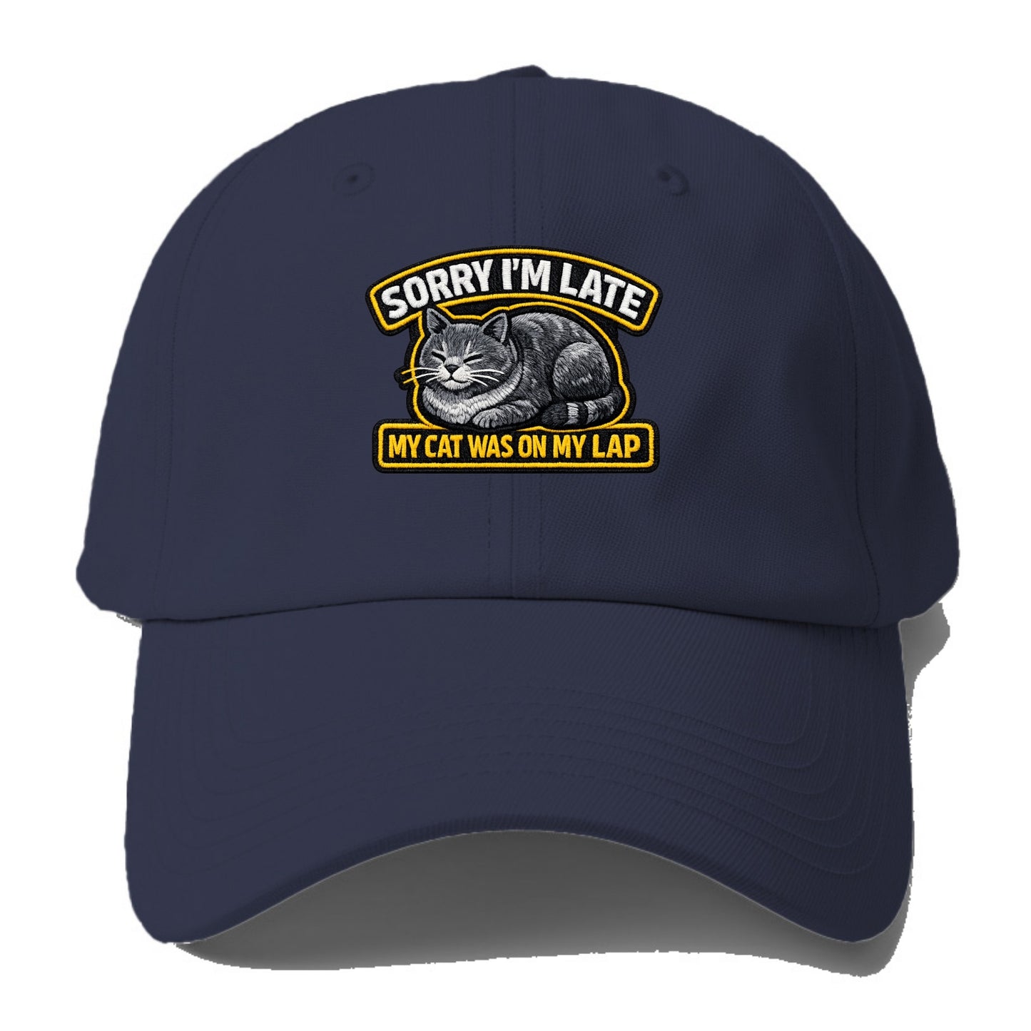 SORRY IM LATE MY CAT WAS ON MY LAP - cat loaf in gray , valid excuse - Baseball Cap - Twilight Navy(Blue)