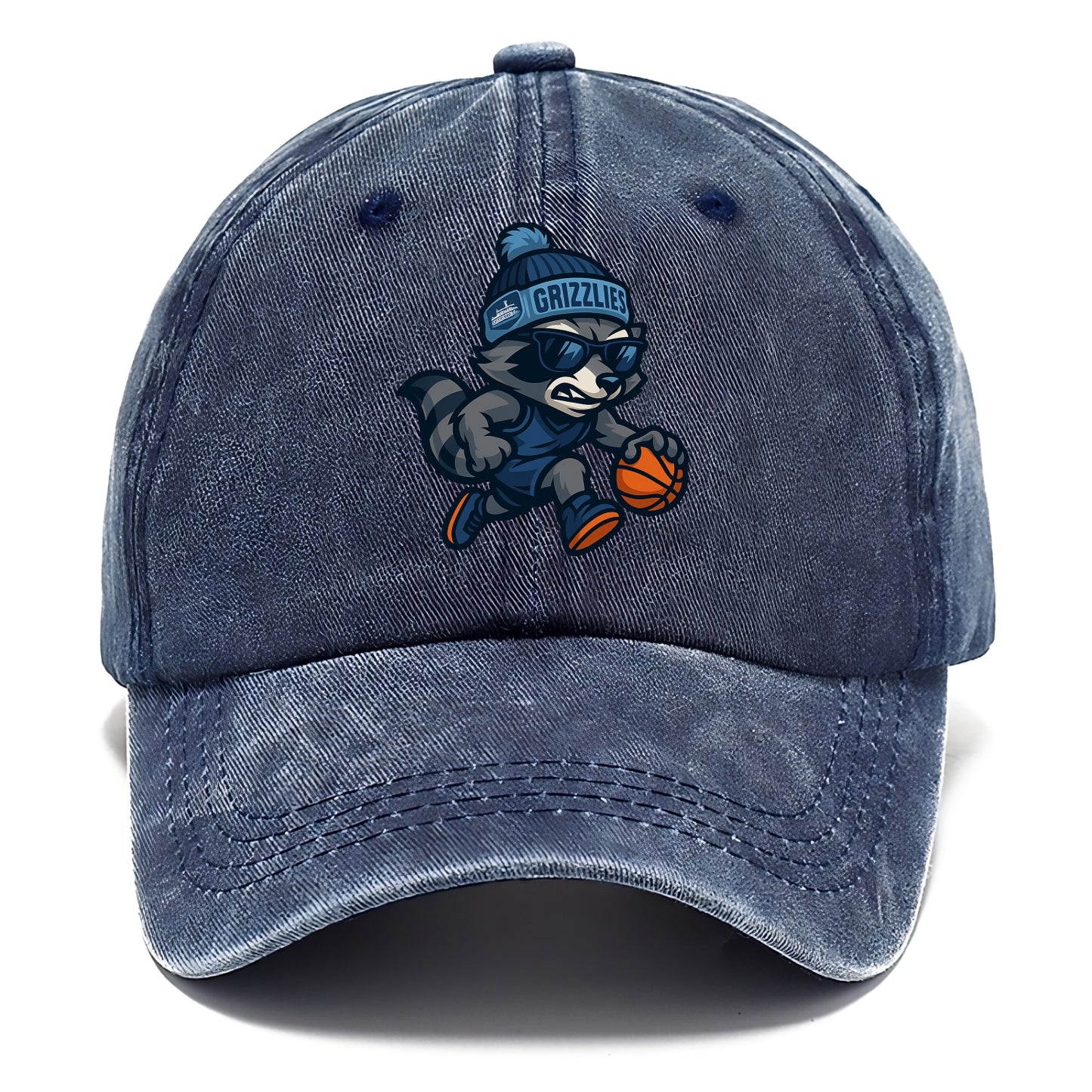 Memphis Raccoon wearing Grizzlies beanie with riverboat patch and wayfarer sunglasses - Classic Cap - Twilight Navy(Blue)